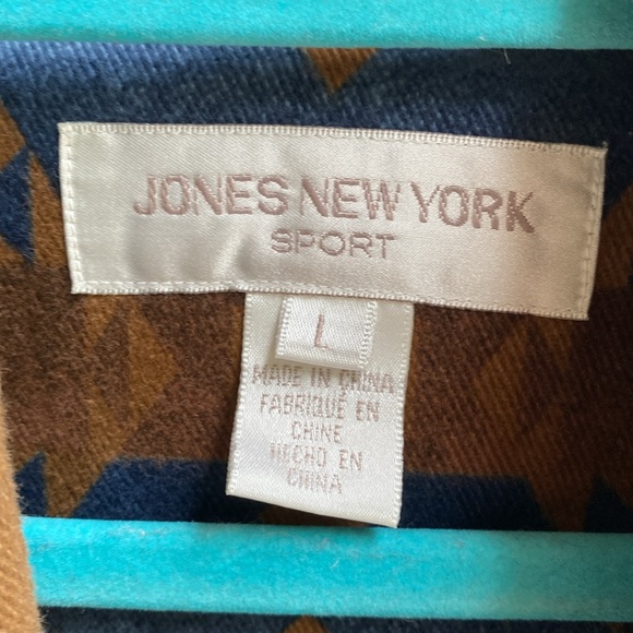 Vintage Jones New York Sport Aztec Western Print Open Front Coat Brushed Denim - Picture 4 of 16